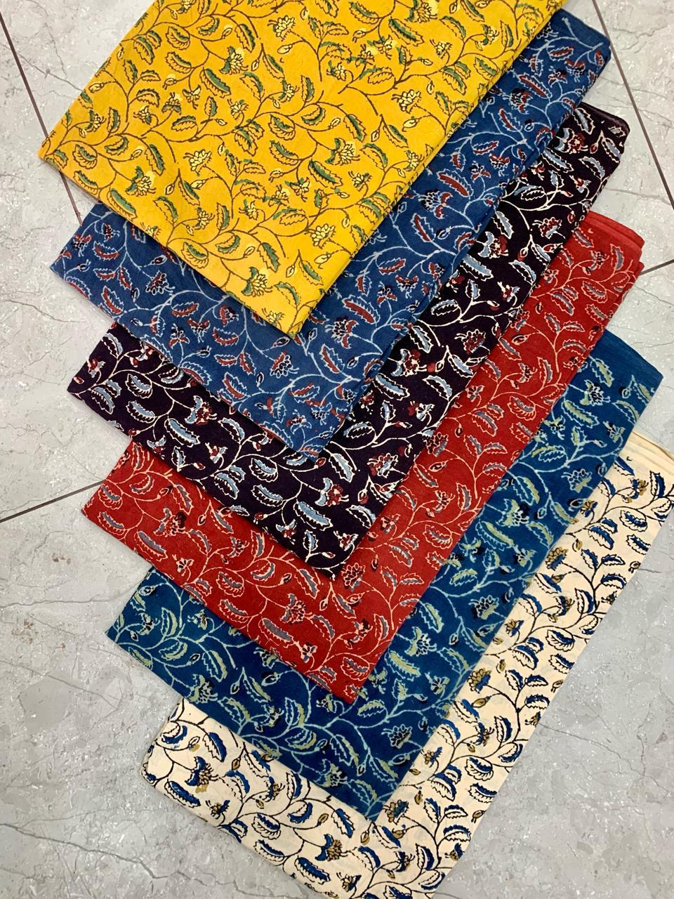 Ajrakh pure cotton handblock printed fabric with jaal pattern in traditional colour palette